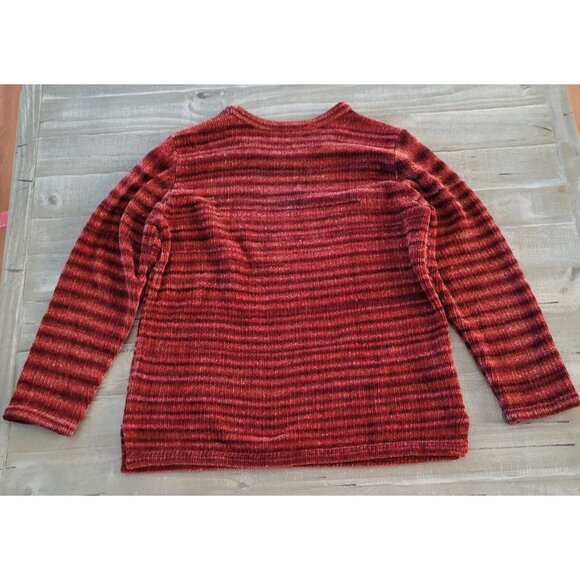 Denim & Co. Sweater Womens Size Large Red Long Sleeve Ombre Stripped Long Sleeve - Picture 10 of 10